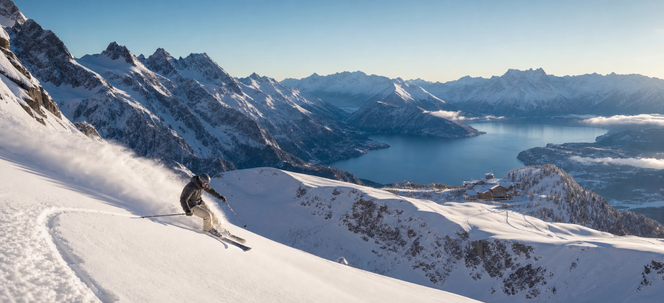 Skifahren über dem Elysian Peaks