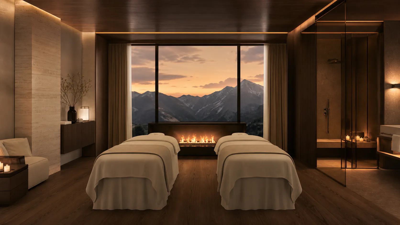 Private Couple-Suite mit zwei vorbereiteten Massageliegen
