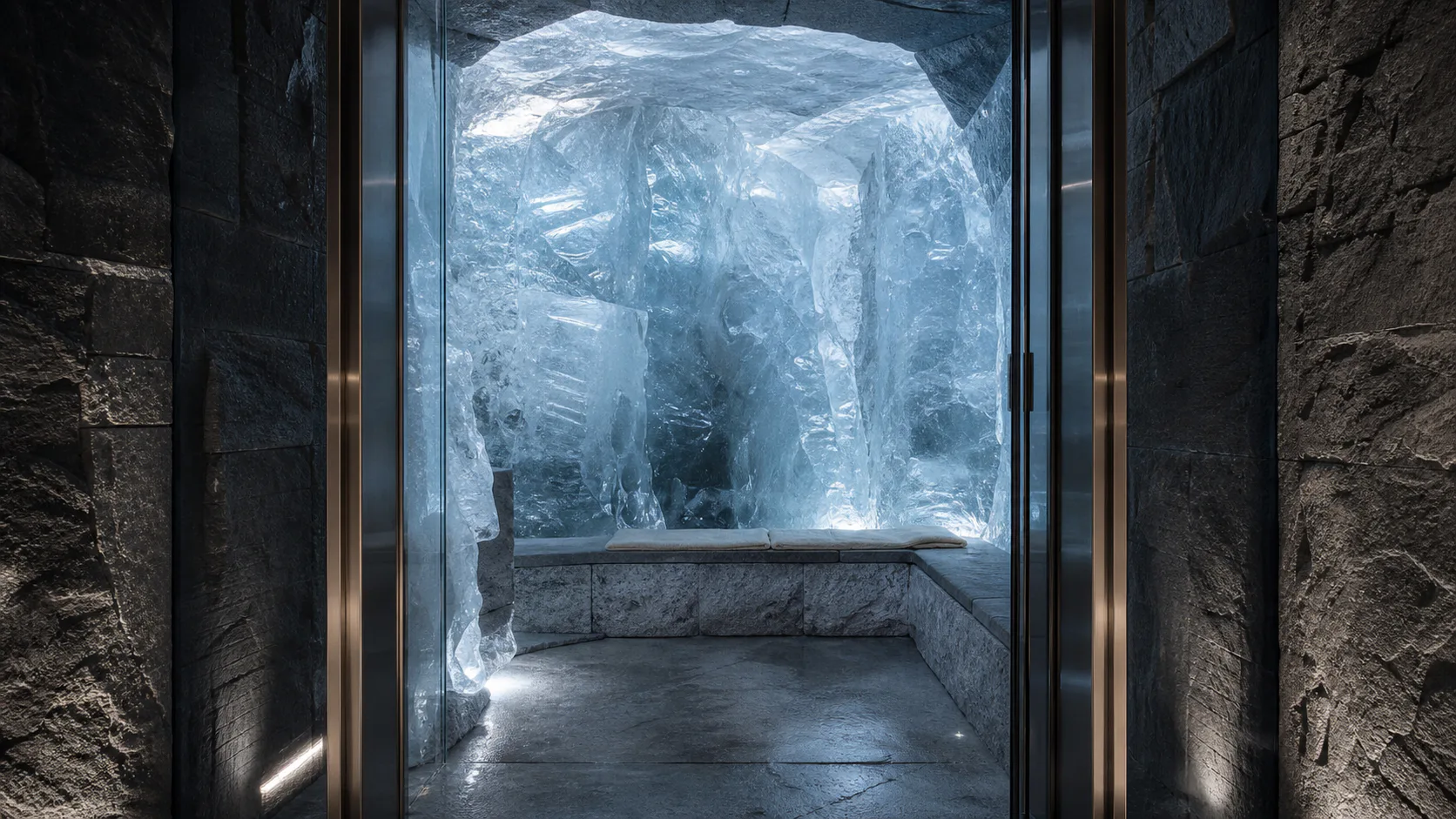 Eisgrotte aus Naturstein und kristallinem Eis